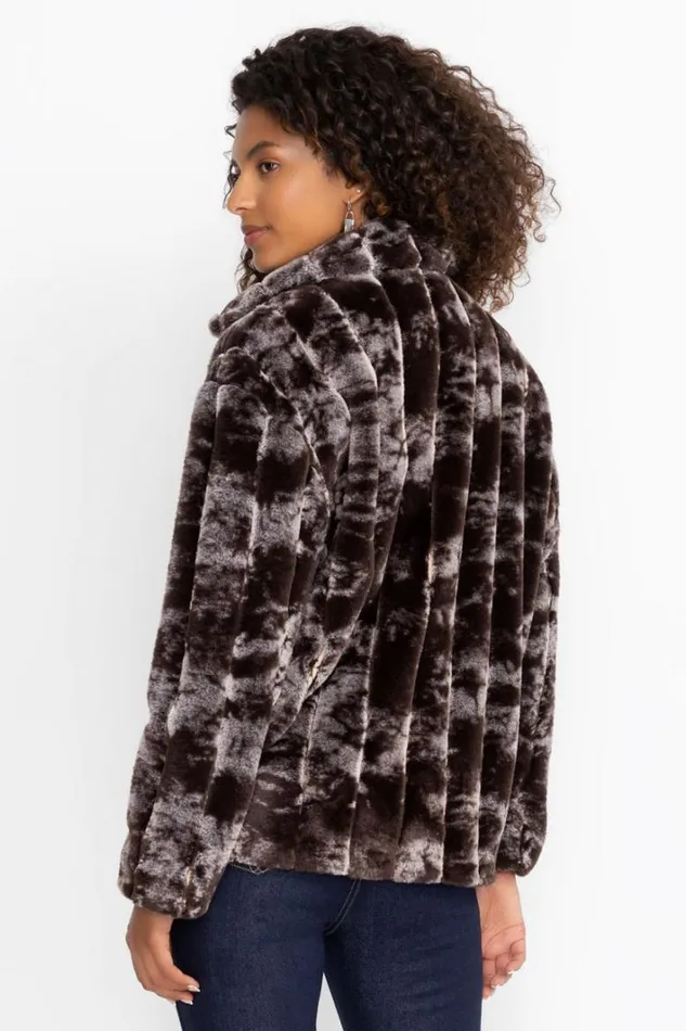 Women Johnny Was Outerwear Cropped Faux Fur Jacket Marbled