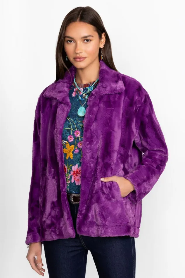 Women Johnny Was Outerwear Faux Fur Cropped Jacket Pansy Faux Fur
