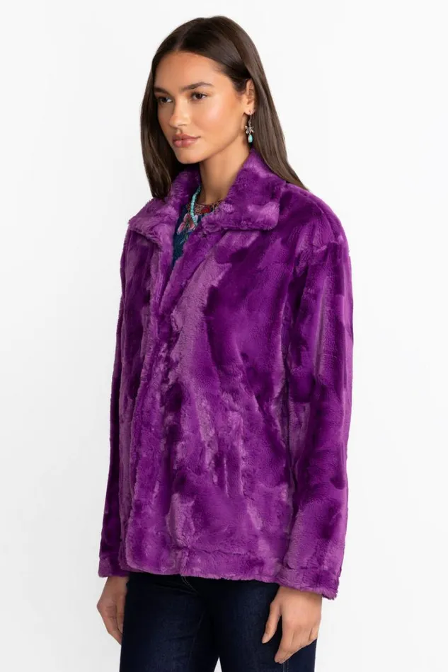 Women Johnny Was Outerwear Faux Fur Cropped Jacket Pansy Faux Fur