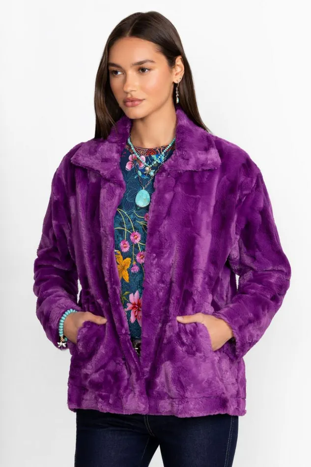 Women Johnny Was Outerwear Faux Fur Cropped Jacket Pansy Faux Fur
