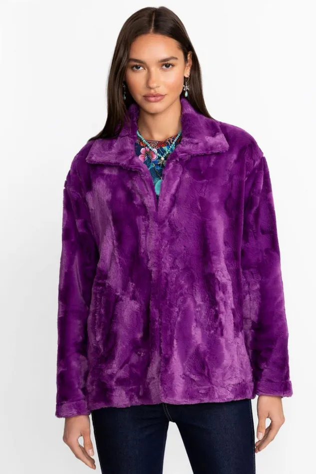 Women Johnny Was Outerwear Faux Fur Cropped Jacket Pansy Faux Fur