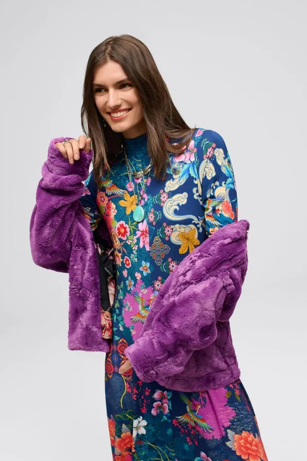 Women Johnny Was Outerwear Faux Fur Cropped Jacket Pansy Faux Fur