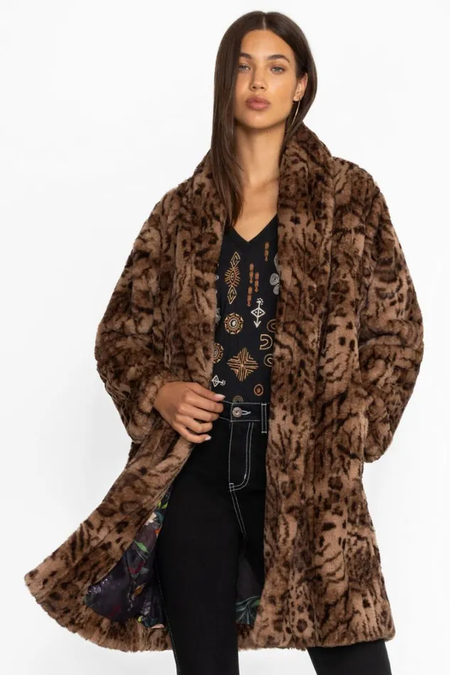 Women Johnny Was Outerwear Faux Fur Jacket Vienna Leopard