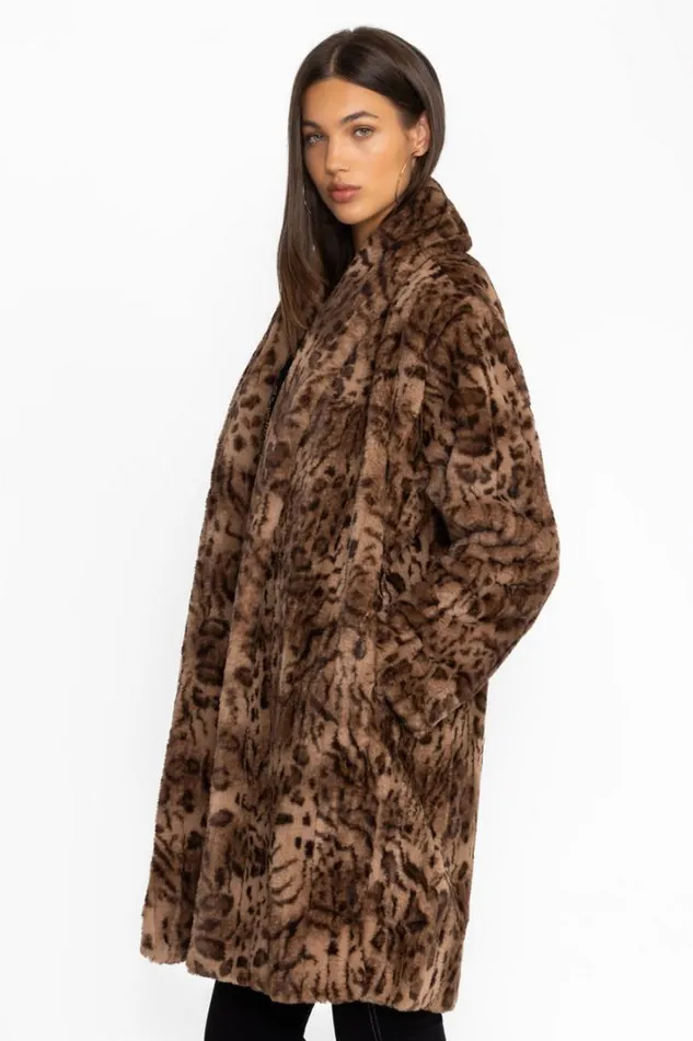 Women Johnny Was Outerwear Faux Fur Jacket Vienna Leopard
