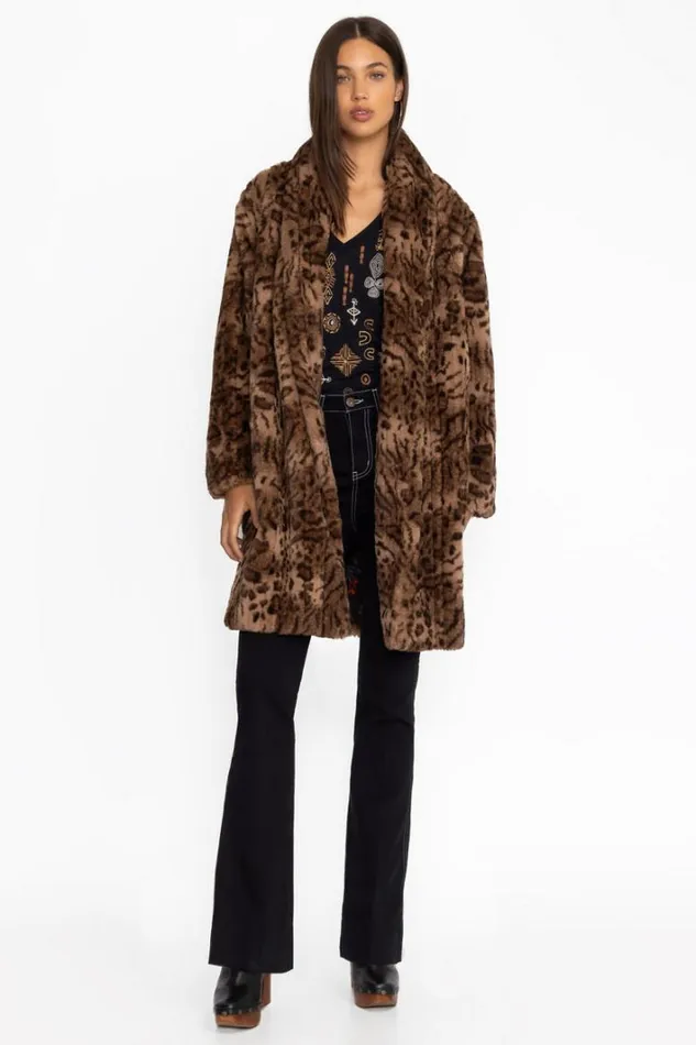 Women Johnny Was Outerwear Faux Fur Jacket Vienna Leopard