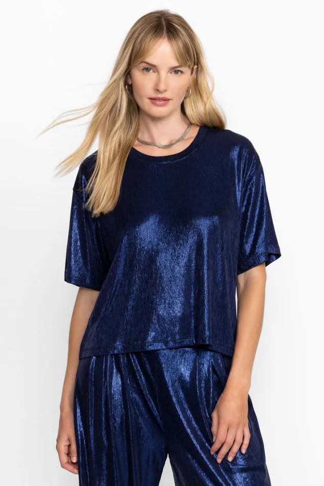 Women Johnny Was Tops Andi Oversized Tee Metallic Sapphire Blue