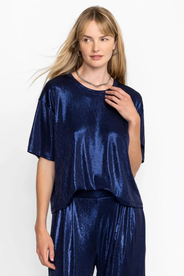 Women Johnny Was Tops Andi Oversized Tee Metallic Sapphire Blue