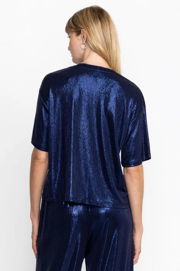 Women Johnny Was Tops Andi Oversized Tee Metallic Sapphire Blue