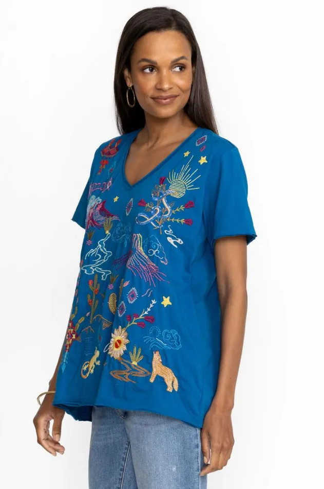 Women Johnny Was Tops Arizona Everyday Tee Mykonos Blue