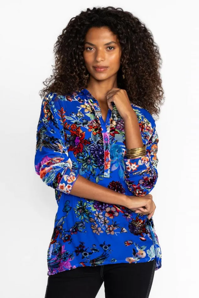 Women Johnny Was Tops Audrey Slim Tunic Dreamer Blu Burnout