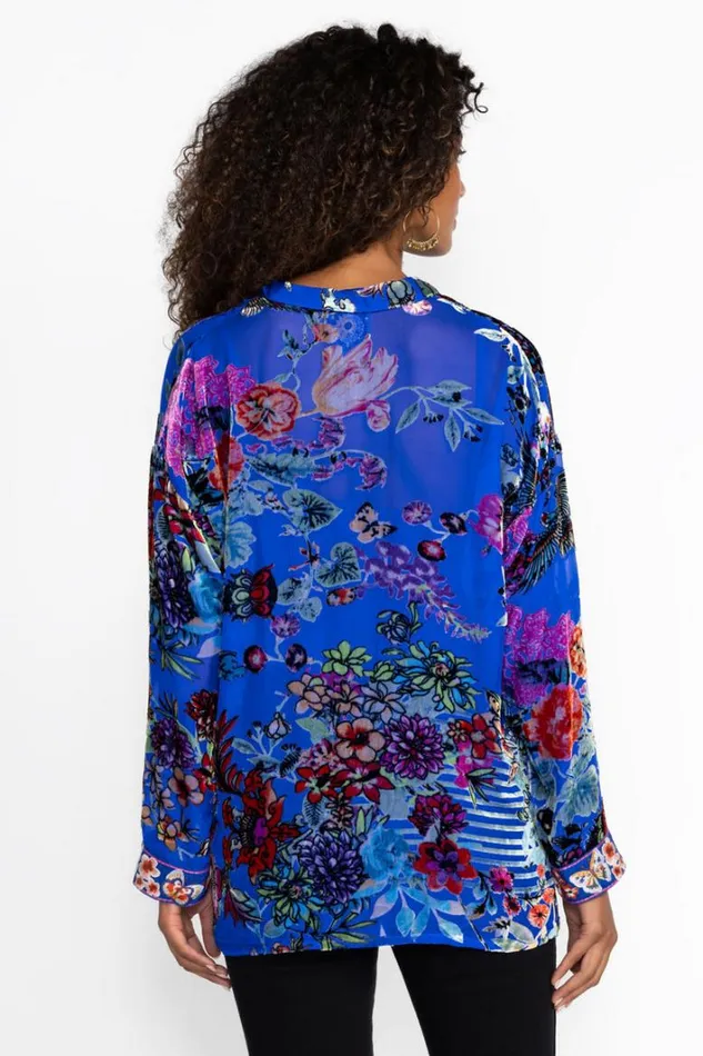 Women Johnny Was Tops Audrey Slim Tunic Dreamer Blu Burnout