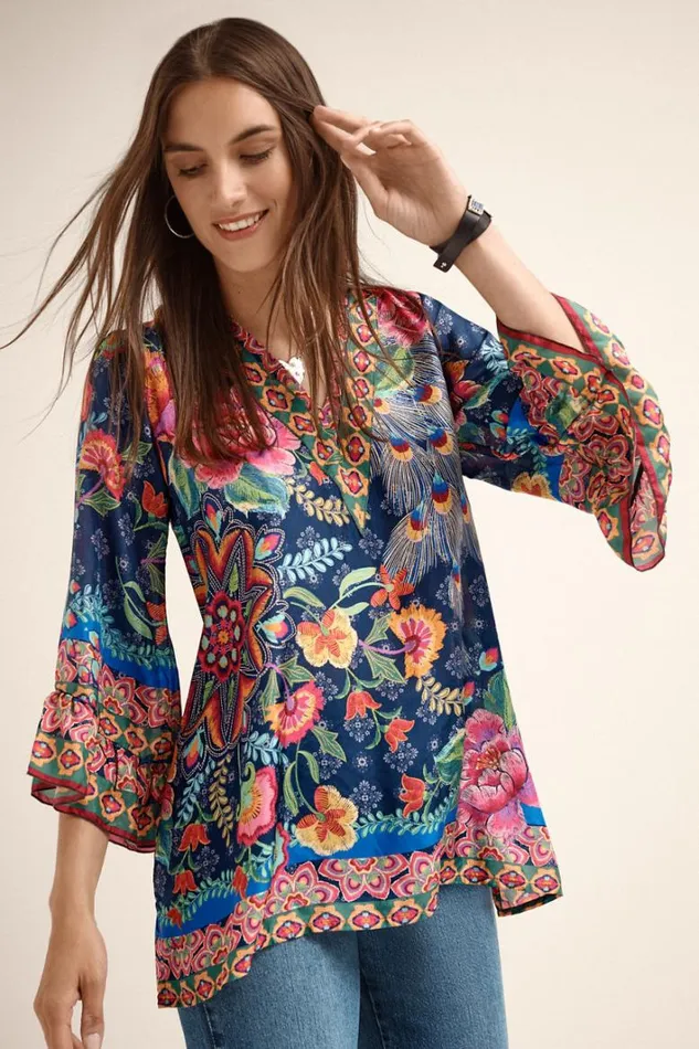 Women Johnny Was Tops Calesta Tunic Darnahta Scarf Print