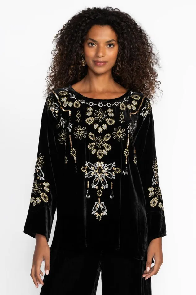 Women Johnny Was Tops Charlize Blouse Black
