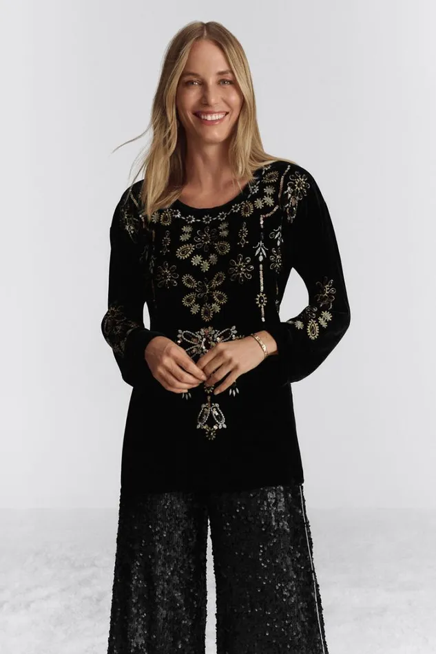 Women Johnny Was Tops Charlize Blouse Black