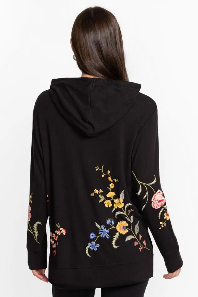 Women Johnny Was Tops Cozy Hooded Sweatshirt Tunic Black