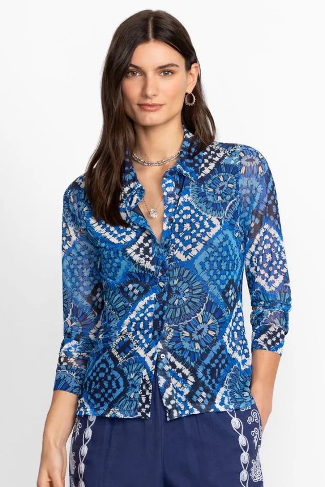 Women Johnny Was Tops Devin Mesh Button Down Shirt Shiloh