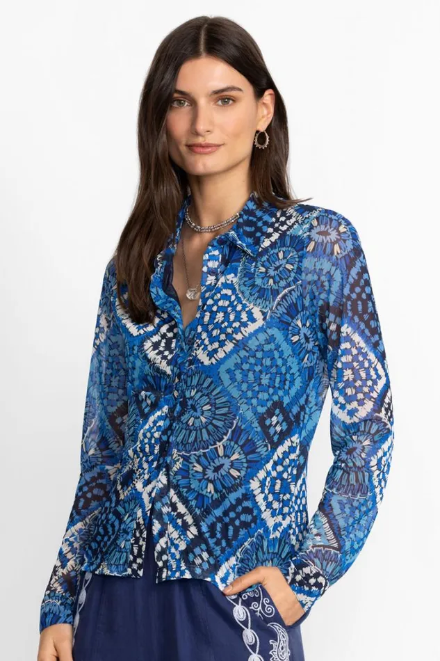 Women Johnny Was Tops Devin Mesh Button Down Shirt Shiloh