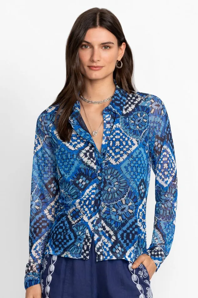 Women Johnny Was Tops Devin Mesh Button Down Shirt Shiloh
