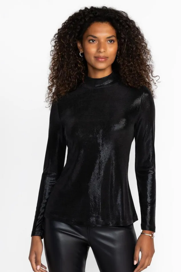 Women Johnny Was Tops Jewell Mock Neck Tee Black