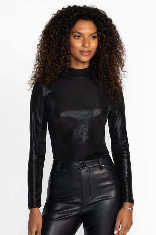 Women Johnny Was Tops Jewell Mock Neck Tee Black