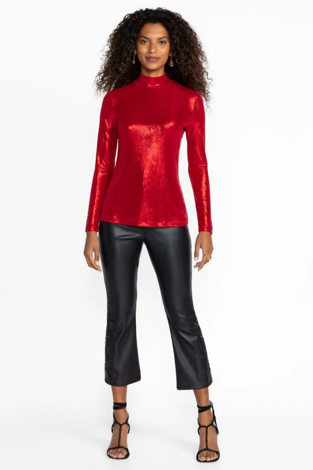 Women Johnny Was Tops Jewell Mock Neck Tee Savvy Red