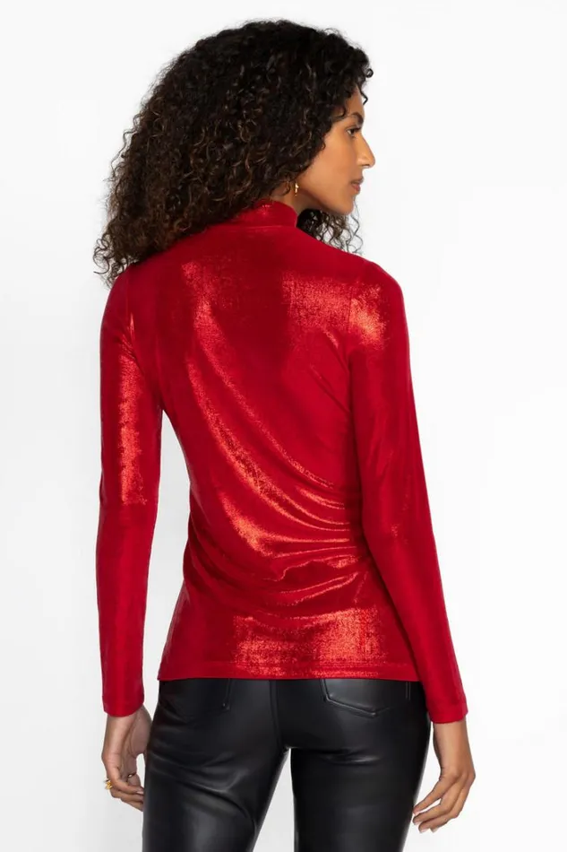 Women Johnny Was Tops Jewell Mock Neck Tee Savvy Red