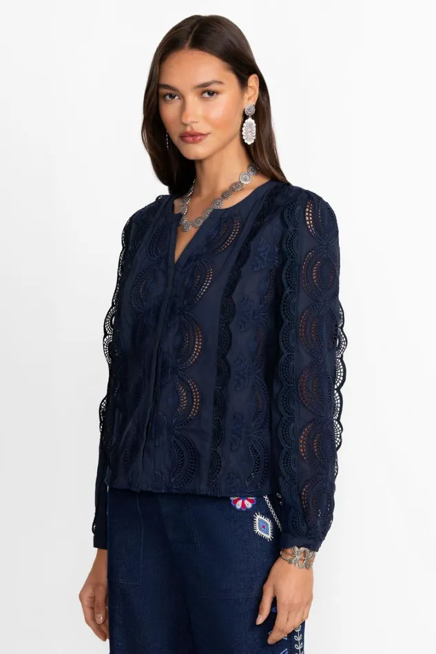 Women Johnny Was Tops Makaylin Button Up Blouse Dress Blues