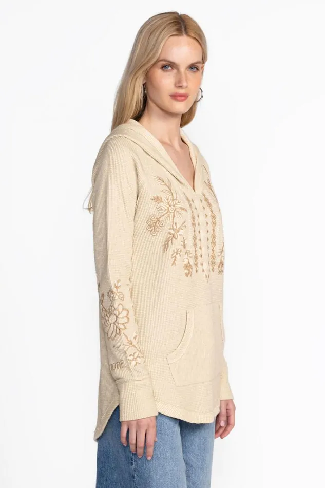 Women Johnny Was Tops Metallic Thermal Hoodie Metallic Cream