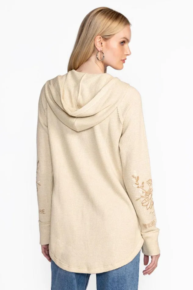 Women Johnny Was Tops Metallic Thermal Hoodie Metallic Cream