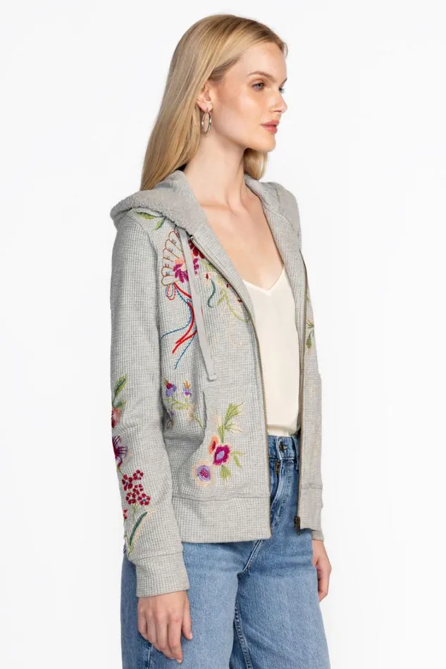 Women Johnny Was Tops Metallic Thermal Zip Up Hoodie Metallic Gray