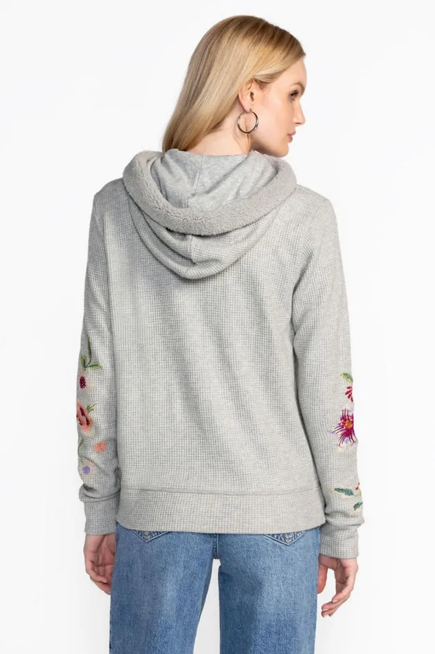 Women Johnny Was Tops Metallic Thermal Zip Up Hoodie Metallic Gray