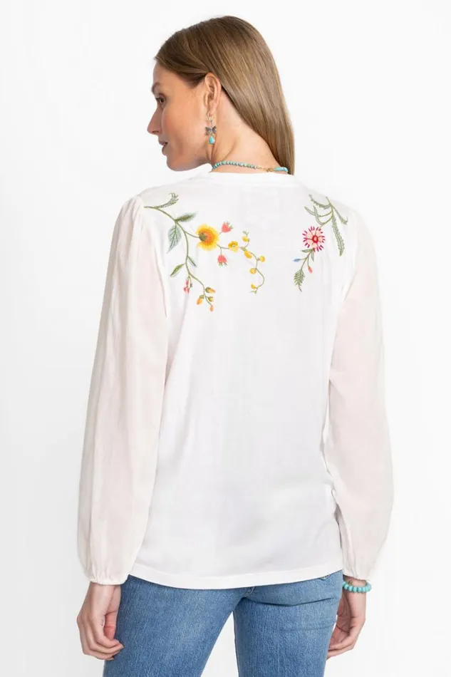 Women Johnny Was Tops Mixed Media Long Sleeve Tee White