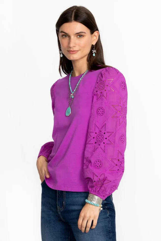 Women Johnny Was Tops Nora Long Sleeve Easy Tee Cattleya Orchid
