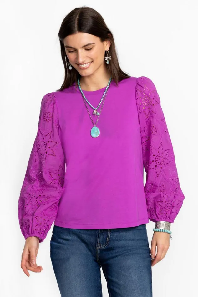 Women Johnny Was Tops Nora Long Sleeve Easy Tee Cattleya Orchid