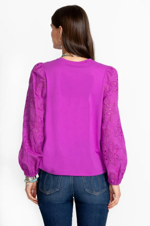 Women Johnny Was Tops Nora Long Sleeve Easy Tee Cattleya Orchid