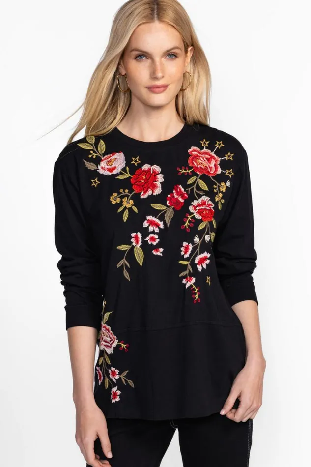 Women Johnny Was Tops Seamed Relaxed Long Sleeve Tee Black