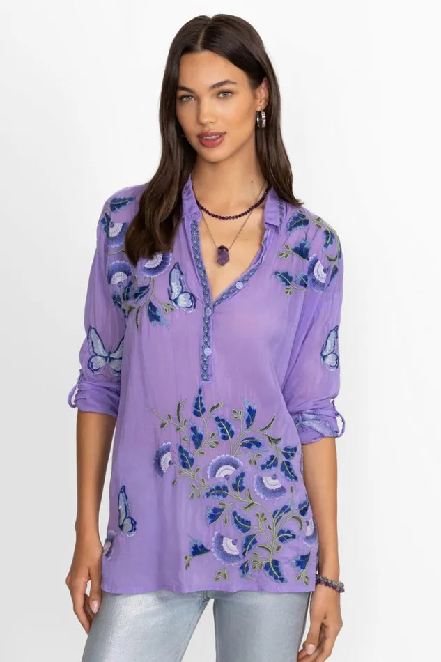 Women Johnny Was Tops Slim Audrey Tunic Paisley Purple