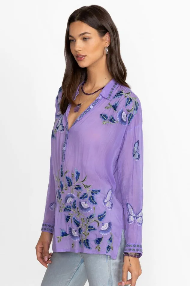 Women Johnny Was Tops Slim Audrey Tunic Paisley Purple