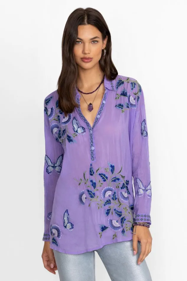 Women Johnny Was Tops Slim Audrey Tunic Paisley Purple