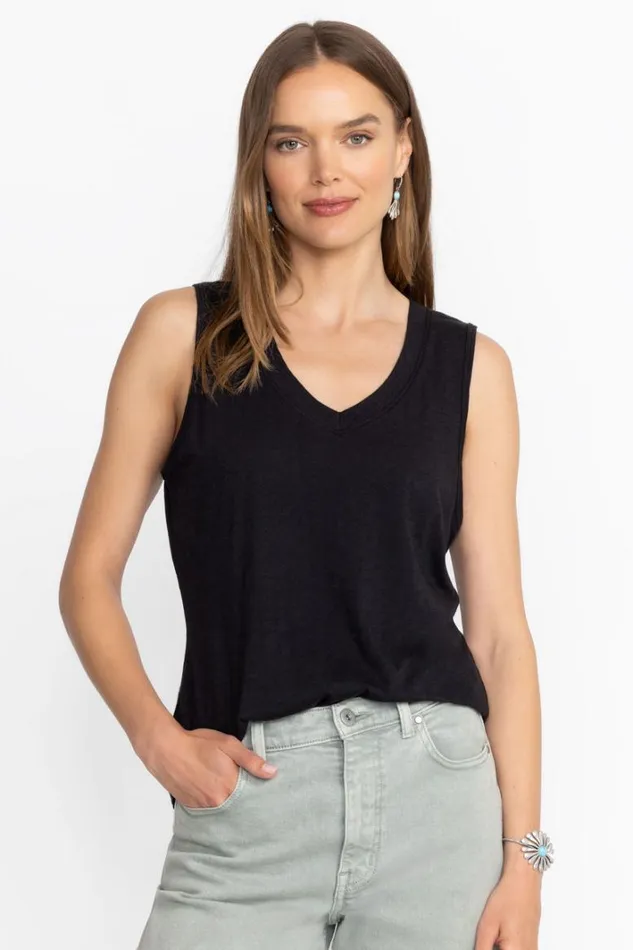 Women Johnny Was Tops Slub Jersey Hi Low Tank Black Beauty