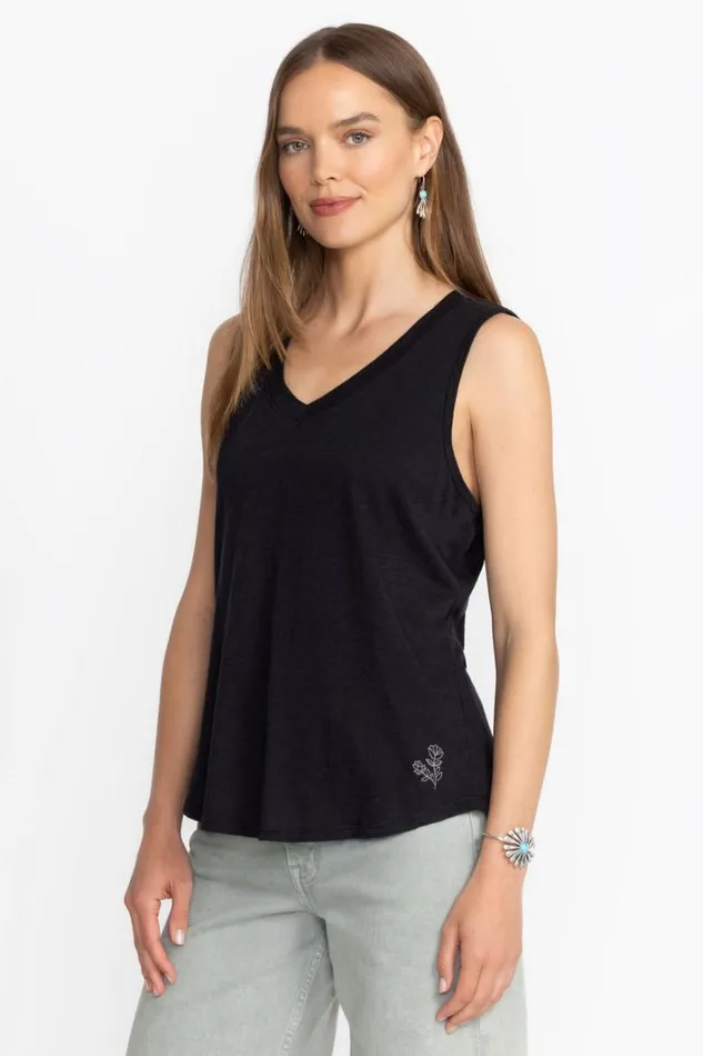 Women Johnny Was Tops Slub Jersey Hi Low Tank Black Beauty