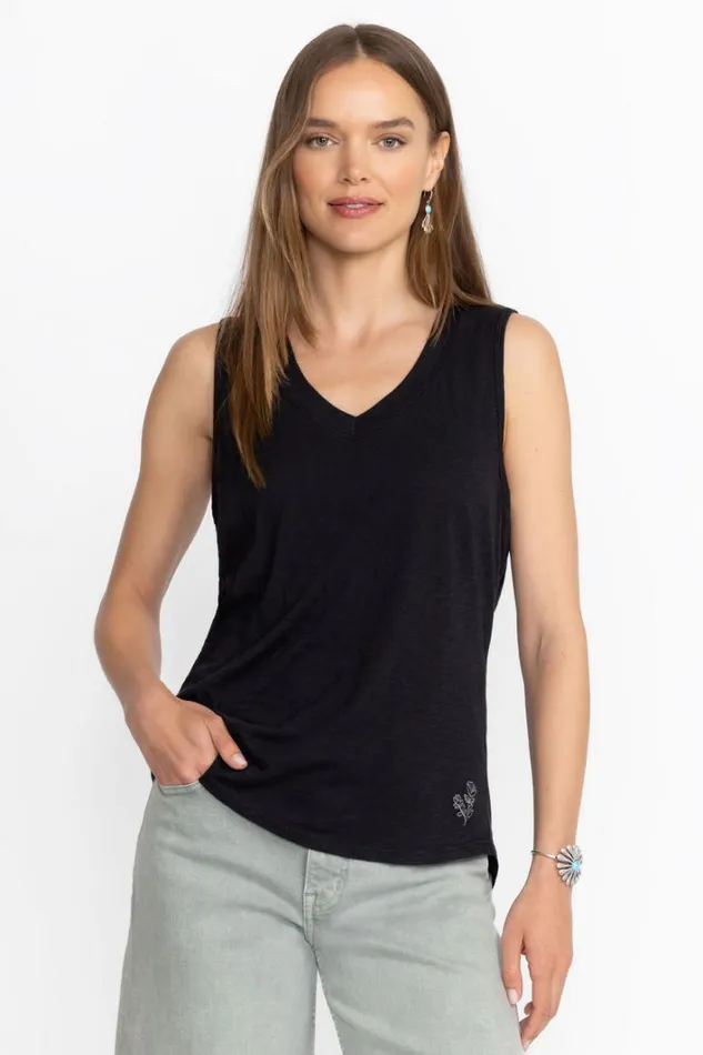 Women Johnny Was Tops Slub Jersey Hi Low Tank Black Beauty