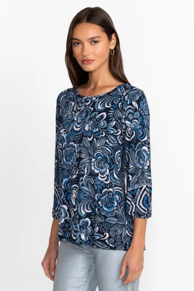 Women Johnny Was Tops The Janie Favorite Puff Sleeve Knit Tee Feathery Flower