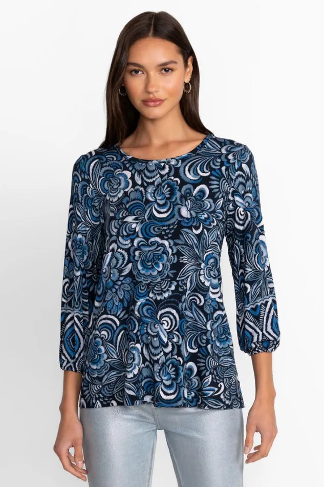 Women Johnny Was Tops The Janie Favorite Puff Sleeve Knit Tee Feathery Flower