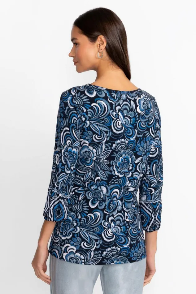 Women Johnny Was Tops The Janie Favorite Puff Sleeve Knit Tee Feathery Flower