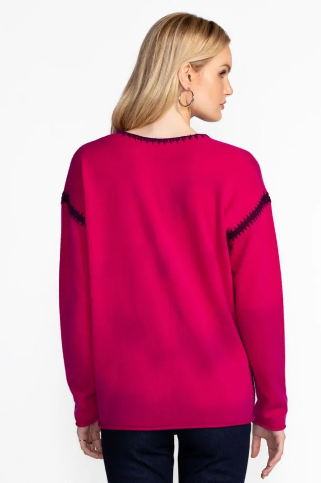 Women Johnny Was Tops The Whipstitch VNeck Pullover Berry