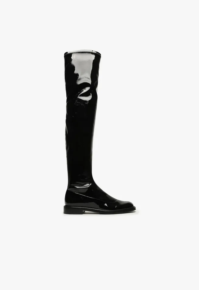 Women Kaolin Over The Knee Patent Leather Boot Black Schutz Shoes Boots
