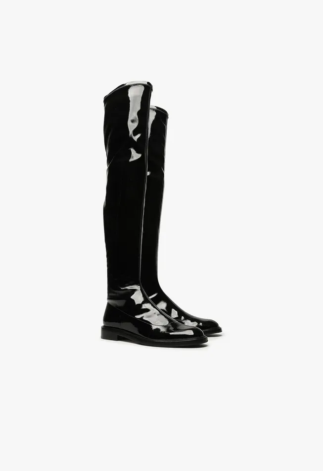Women Kaolin Over The Knee Patent Leather Boot Black Schutz Shoes Boots