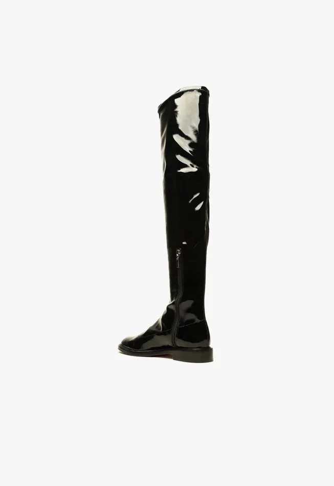Women Kaolin Over The Knee Patent Leather Boot Black Schutz Shoes Boots