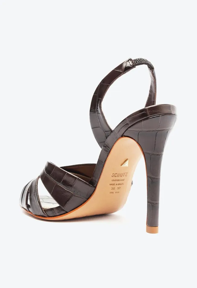 Women Keefa Sling Leather Sandal Brown Schutz Shoes Slingbacks